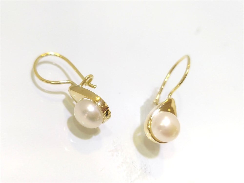 Sallanan Telli  İnci Küpe 14 Ayar Altın