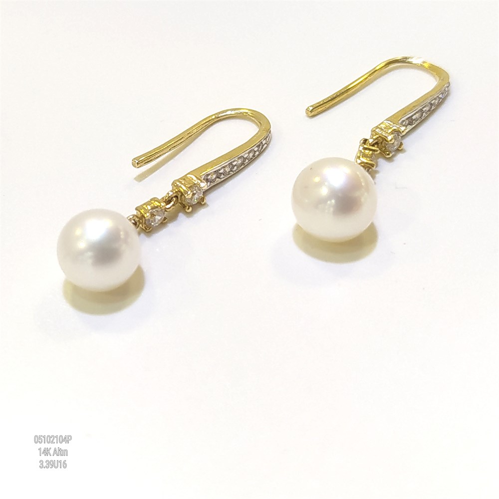 Su Yolu İnci Küpe 14 Ayar Altın