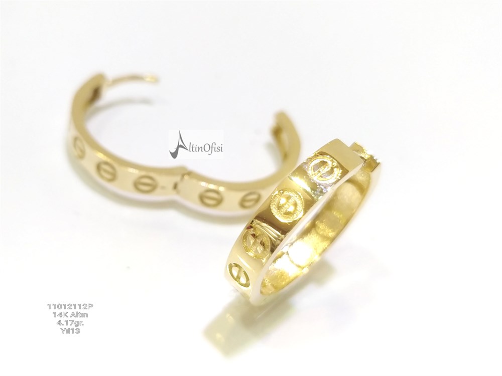 Taşlı Vida Başı Halka Küpe  14 Ayar Altın