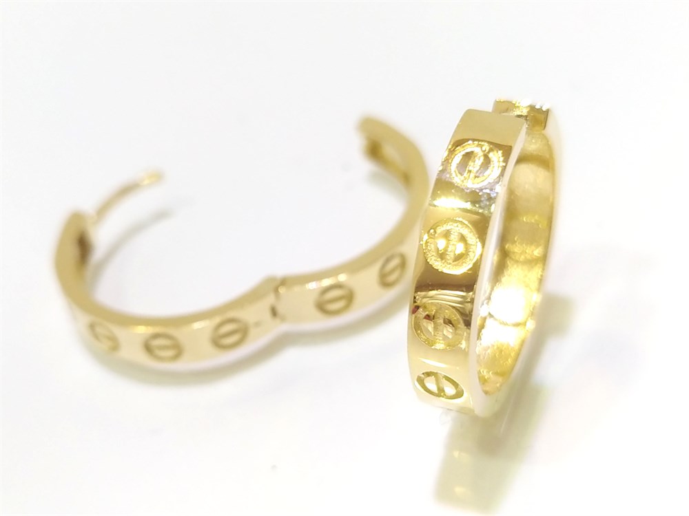 Taşlı Vida Başı Halka Küpe  14 Ayar Altın