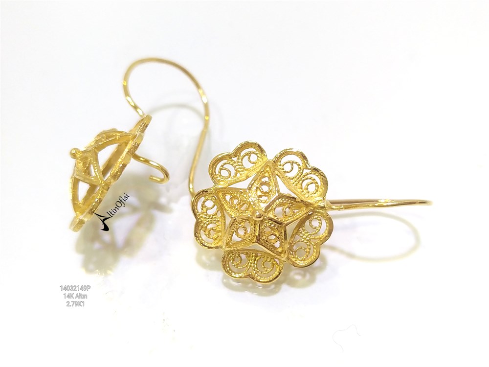 TAşsız Telli  Gül Küpe  14 Ayar Altın