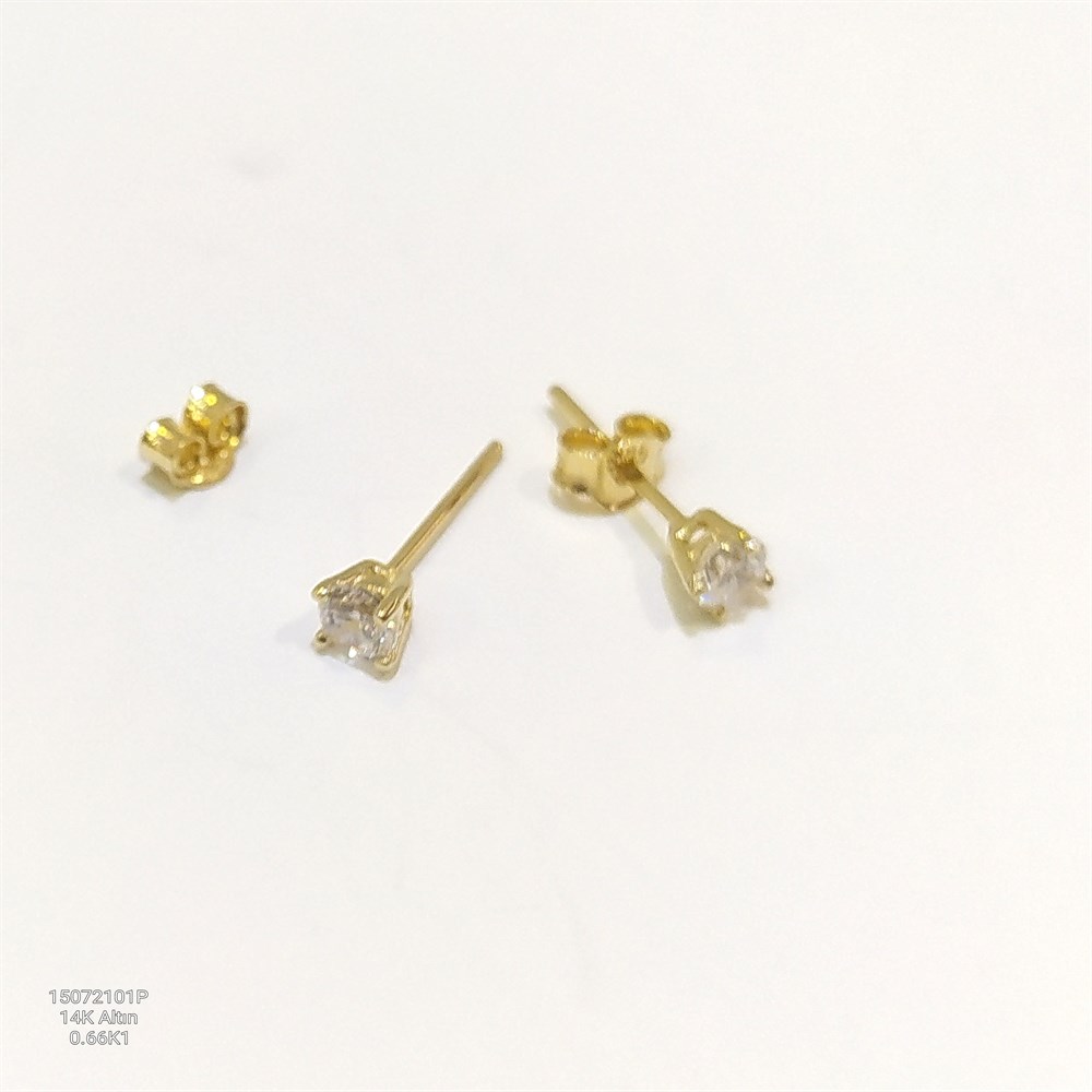 Tek Taş Küpe 14 Ayar Altın