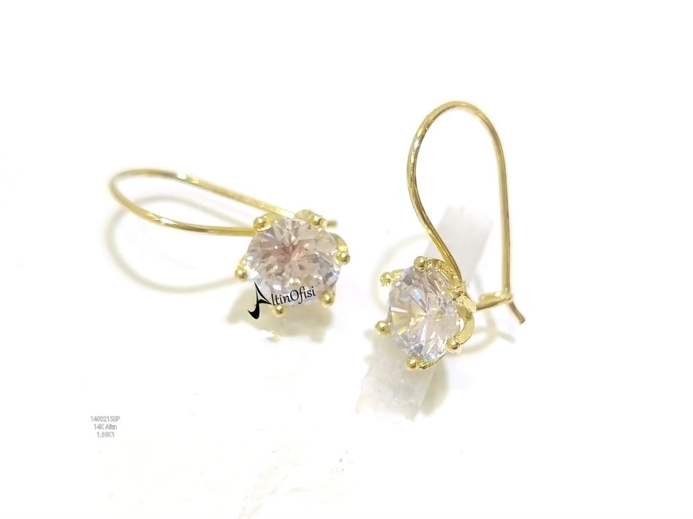 Tek Taş Sallanan  Küpe  14 Ayar Altın