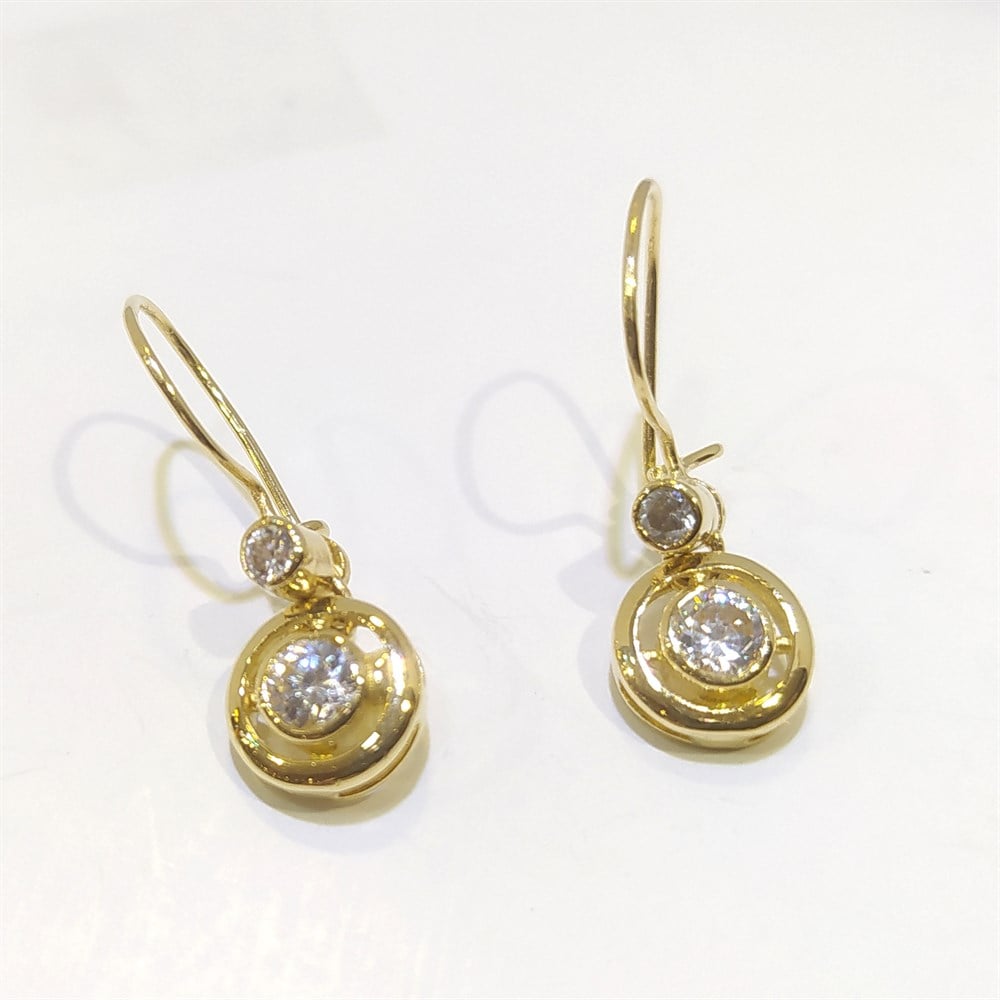 Tek TAş Sallanan Küpe 14 Ayar Altın