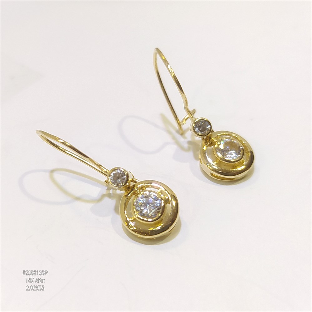 Tek TAş Sallanan Küpe 14 Ayar Altın