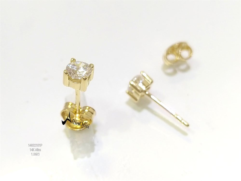 Tek TAş Vidalı  Küpe  14 Ayar Altın