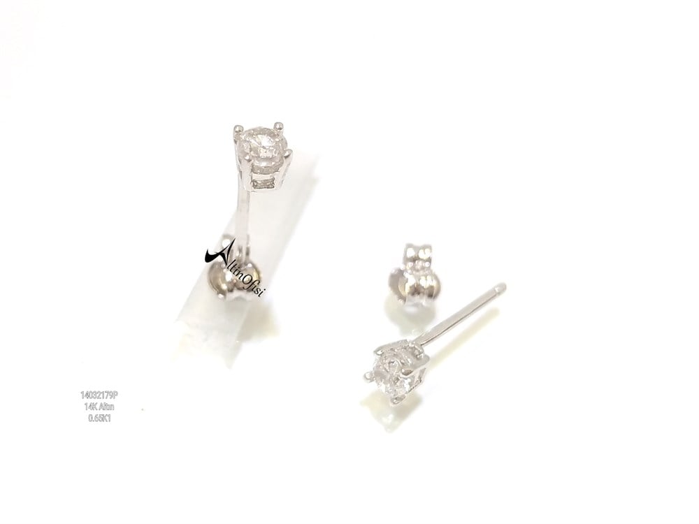 Tek TAş Vidalı  Küpe  14 Ayar Altın