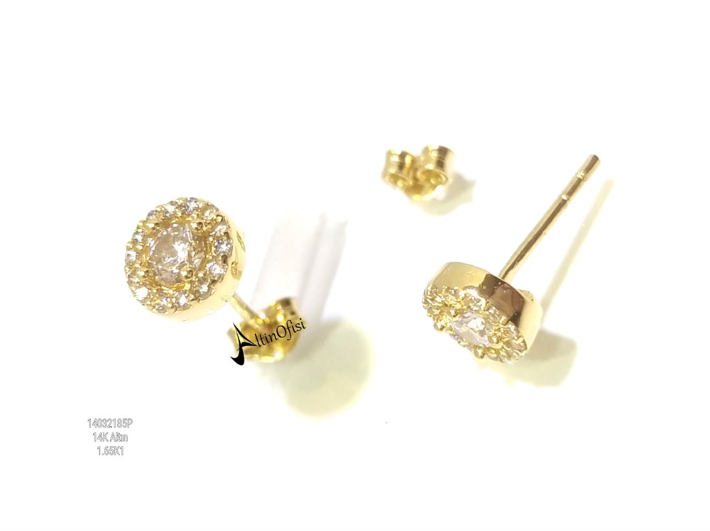 Tek TAş Vidalı  Küpe  14 Ayar Altın