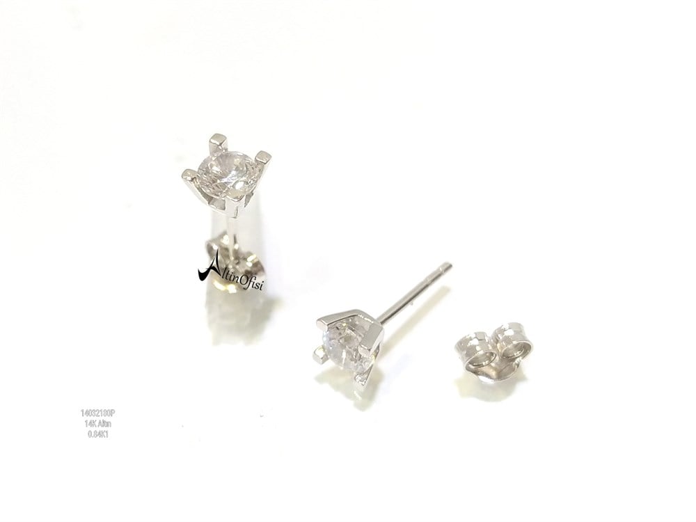 Tek TAş Vidalı  Küpe  14 Ayar Altın