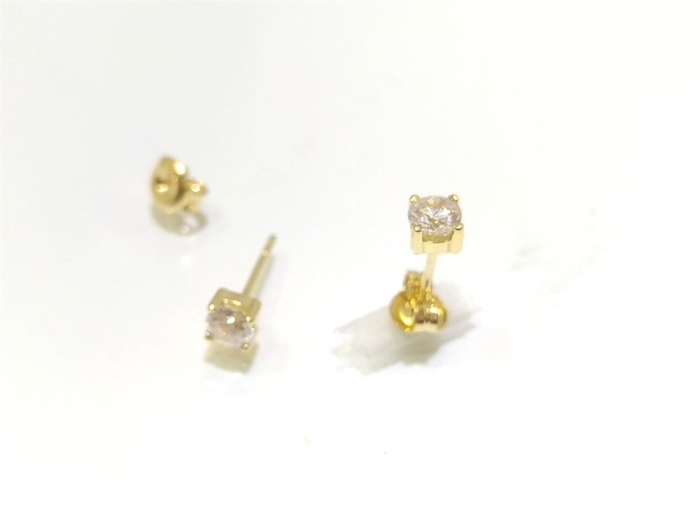 Tek TAş Vidalı  Küpe  14 Ayar Altın