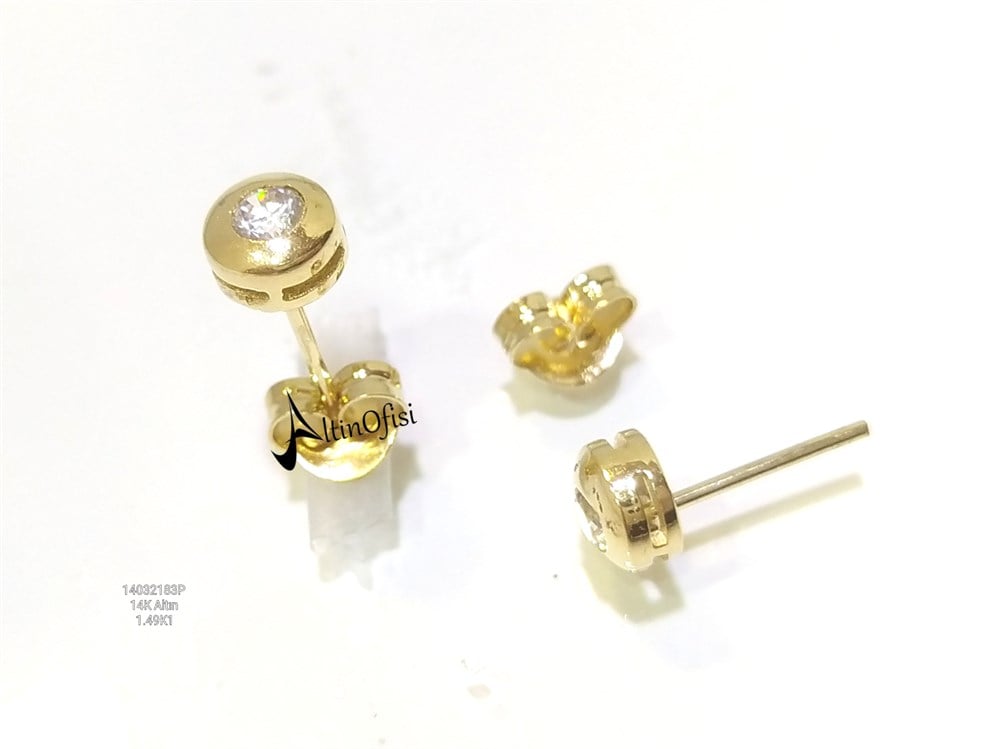 Tek TAş Vidalı  Küpe  14 Ayar Altın