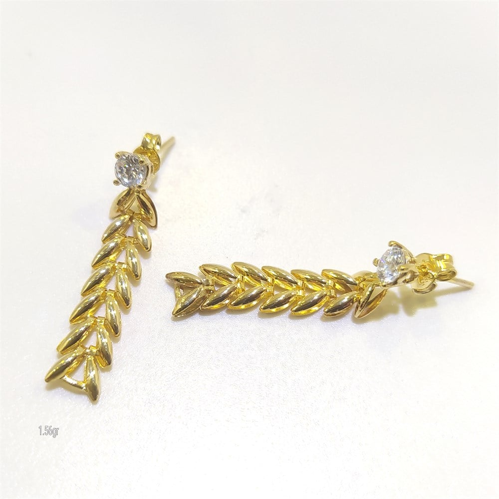 Tek Taşlı Başak Sallanan Küpe 14 Ayar Altın