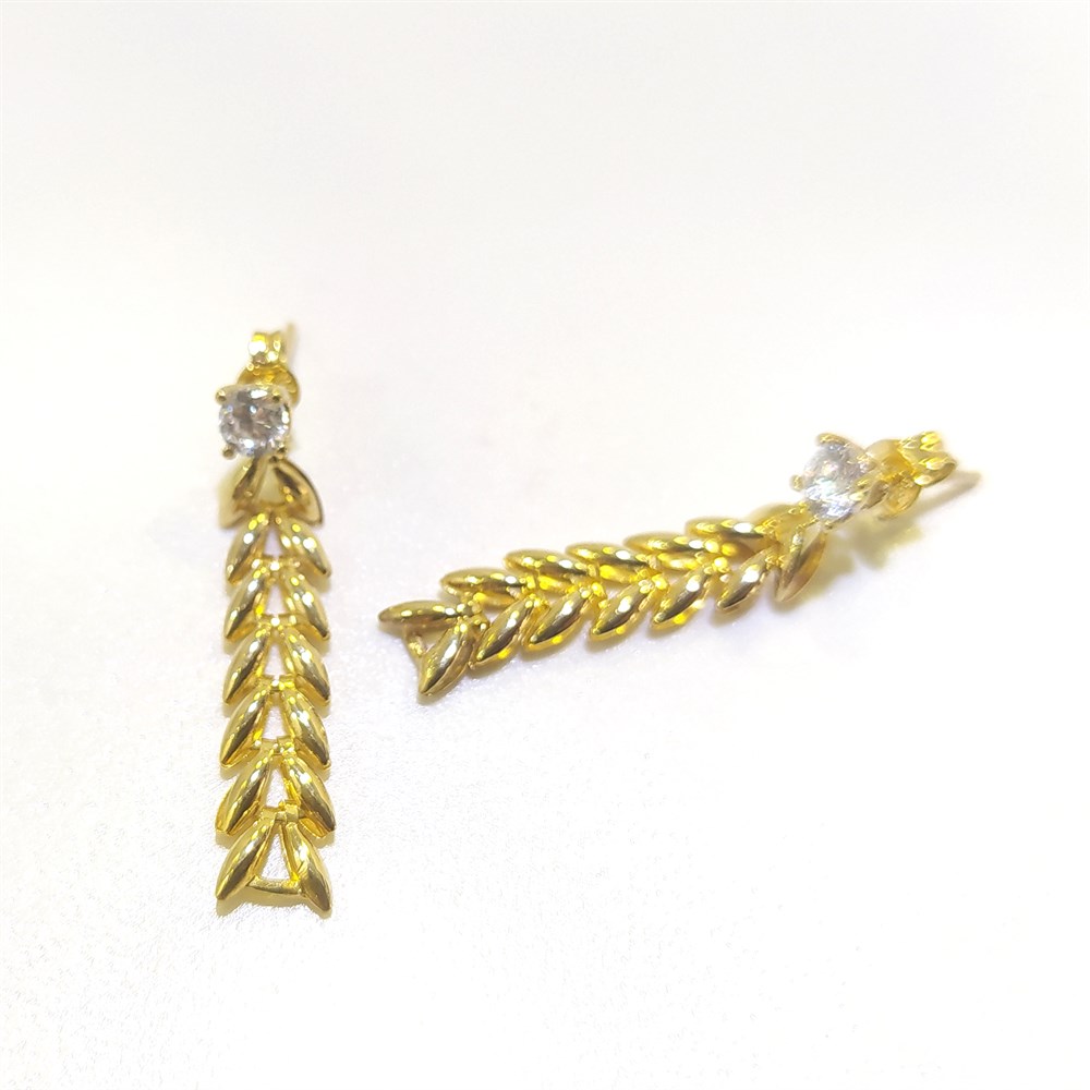 Tek Taşlı Başak Sallanan Küpe 14 Ayar Altın