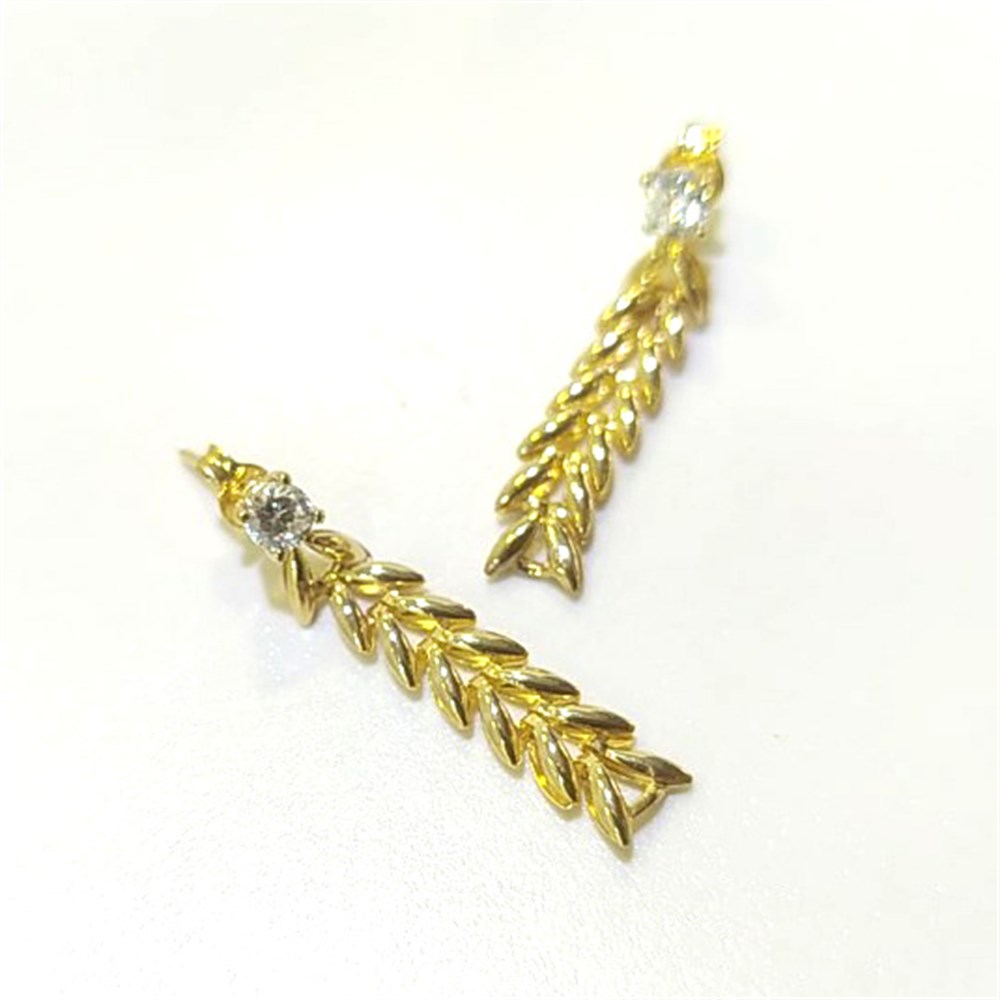 Tek Taşlı Başak Sallanan Küpe 14 Ayar Altın