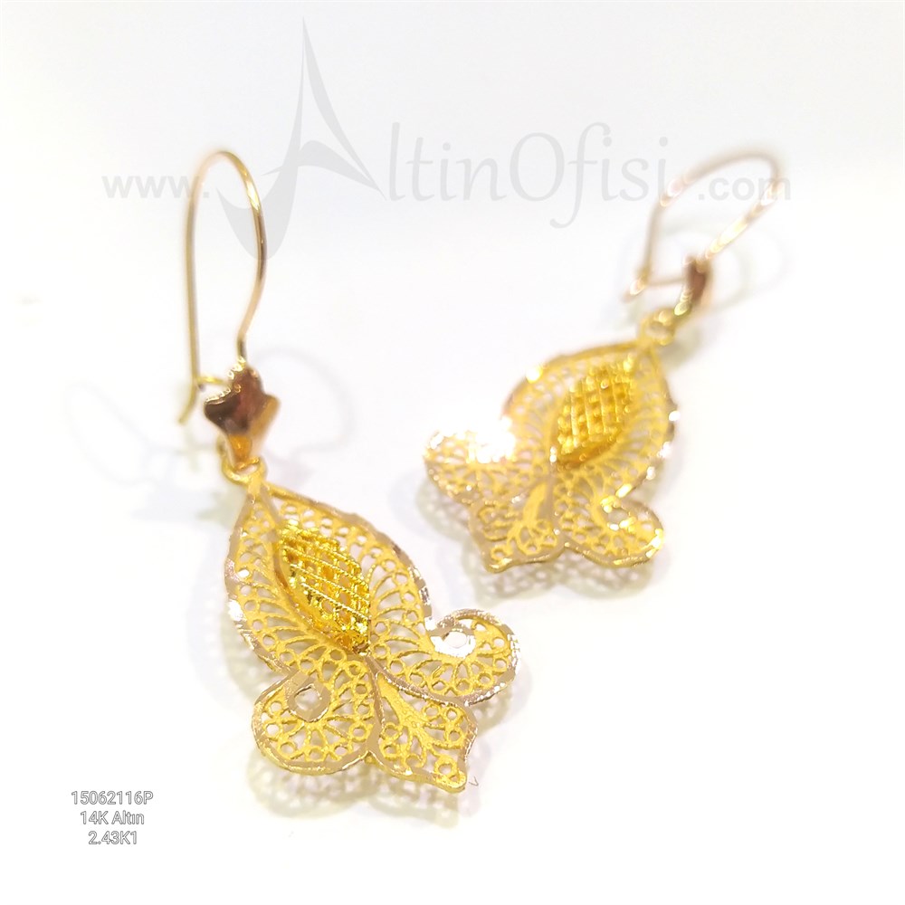 Telkare Sallanan Küpe 14 Ayar Altın