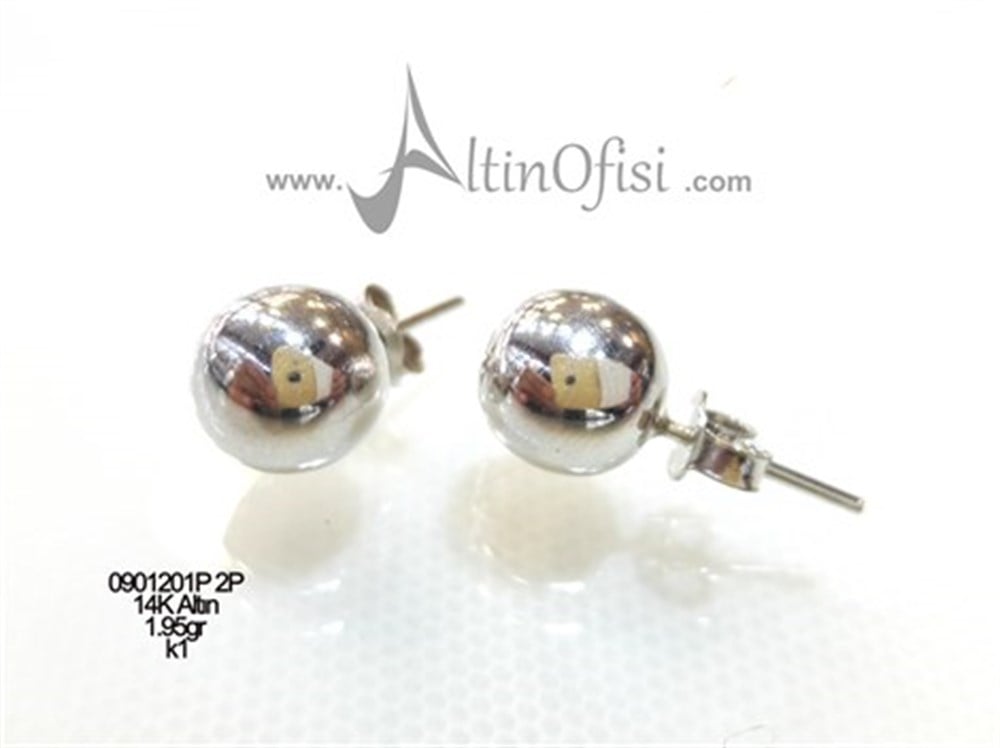 Top Vidalı Küpe 14 Ayar Altın 3 Boyutlu Resim