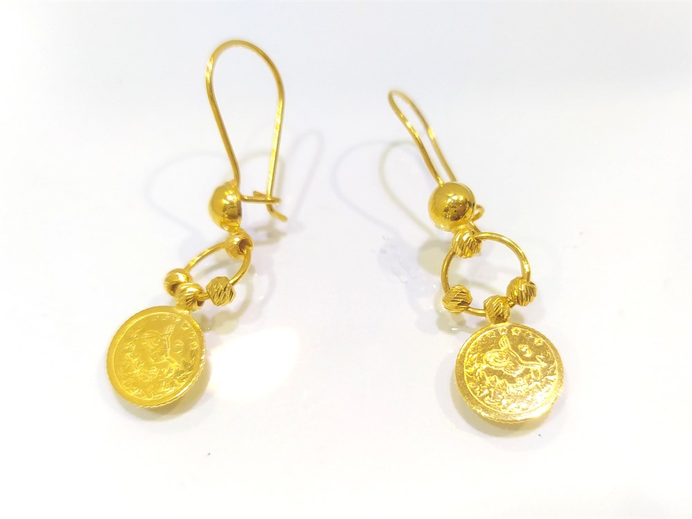 Tuğralı Dorika Toplu Sallanan Küpe  22 Ayar Altın