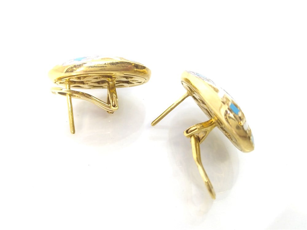 Turkuaz ve Beyaz Mineli Küpe Küpe  14 Ayar Altın