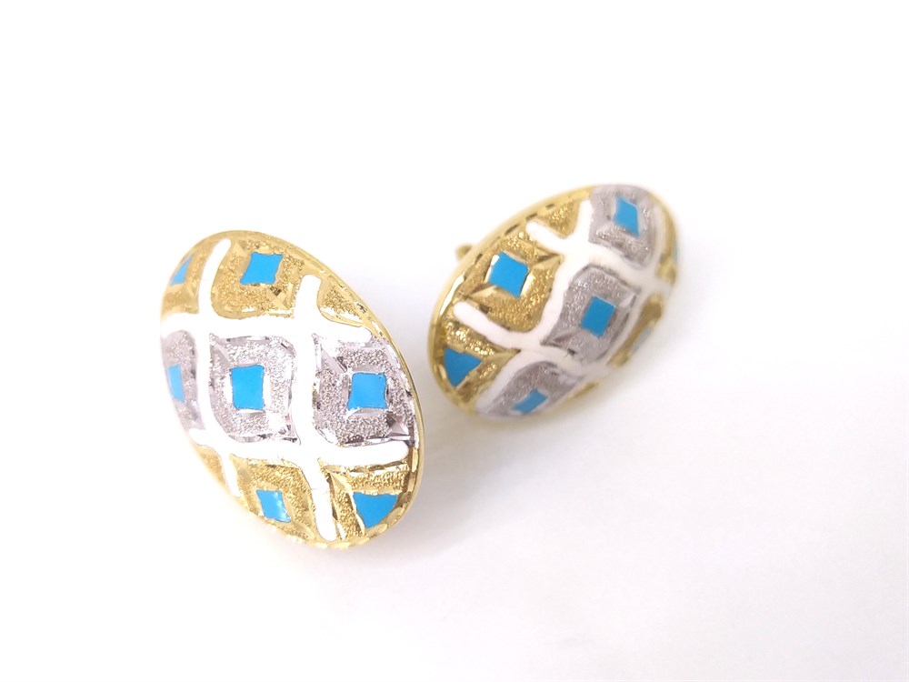 Turkuaz ve Beyaz Mineli Küpe Küpe  14 Ayar Altın