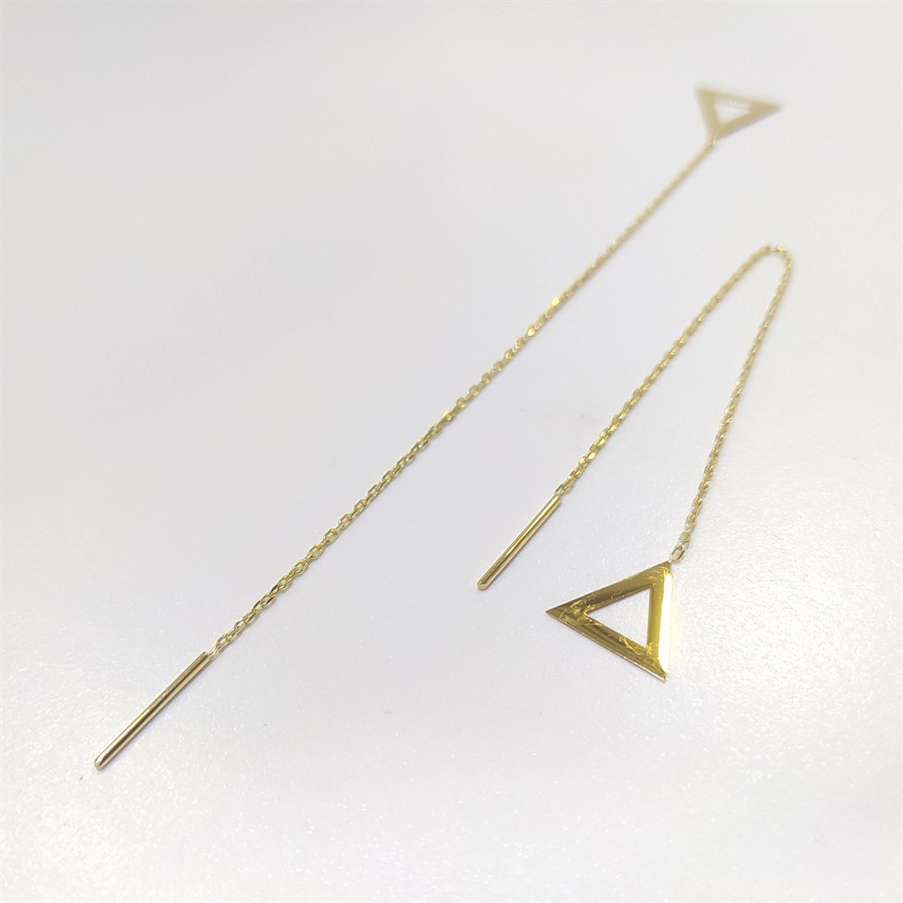 Üçgen Zincir Sallanan Küpe 14 Ayar Altın