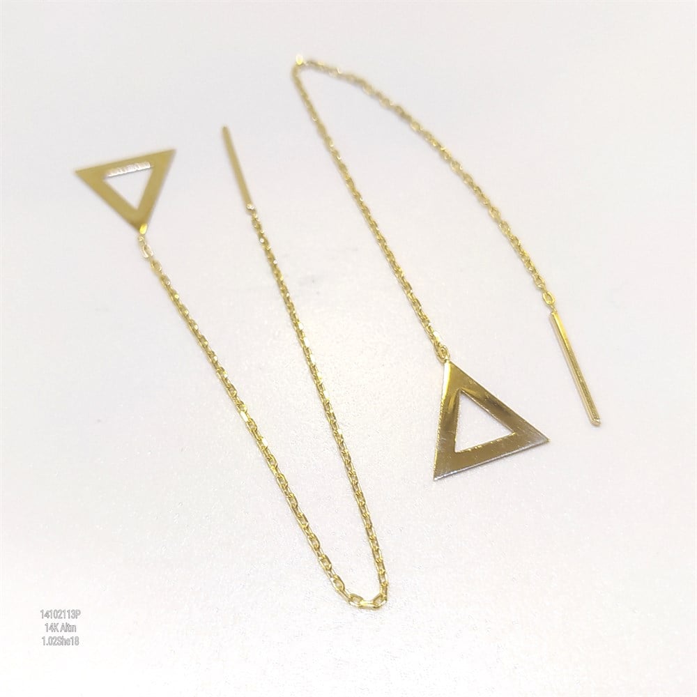 Üçgen Zincir Sallanan Küpe 14 Ayar Altın