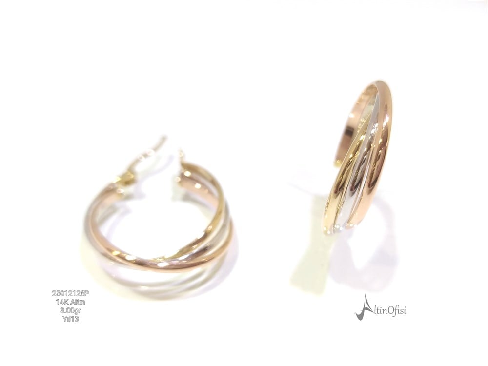 Üçlü Halka Küpe  14 Ayar Altın
