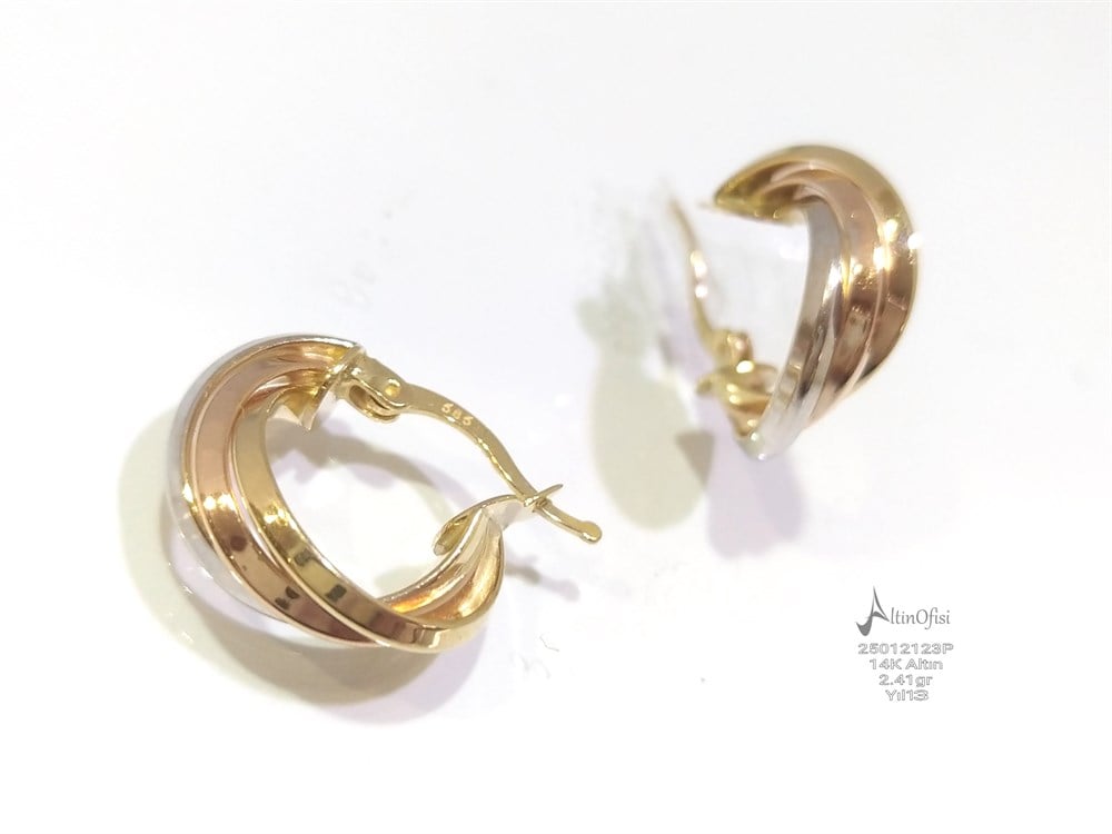 Üçlü Halka Küpe  14 Ayar Altın