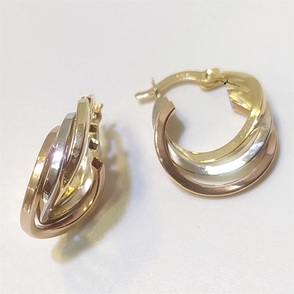 Üçlü Halka Küpe 14 Ayar Altın