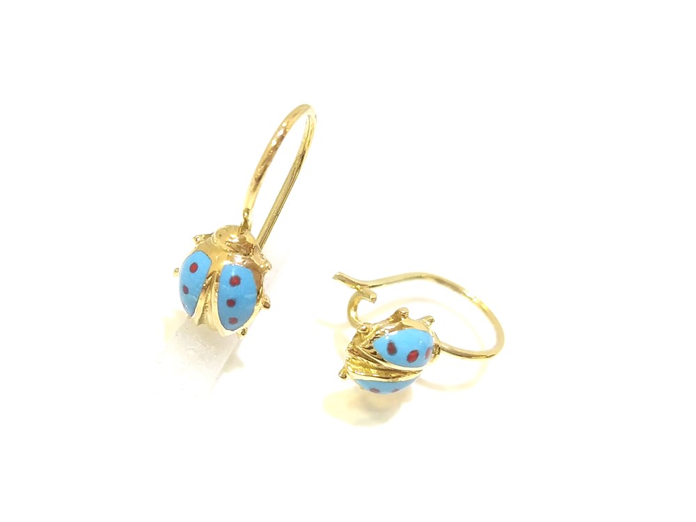 Uğur Böceği Sallanan  Küpe  14 Ayar Altın