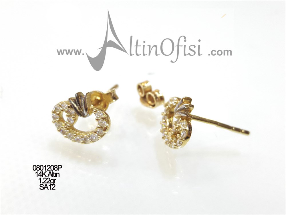 Vav Vidalı Küpe 14 Ayar Altın 3 Boyutlu Resim