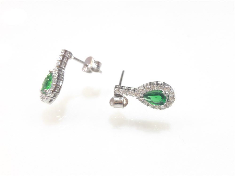 Yeşil Damla Küpe 14 Ayar Altın