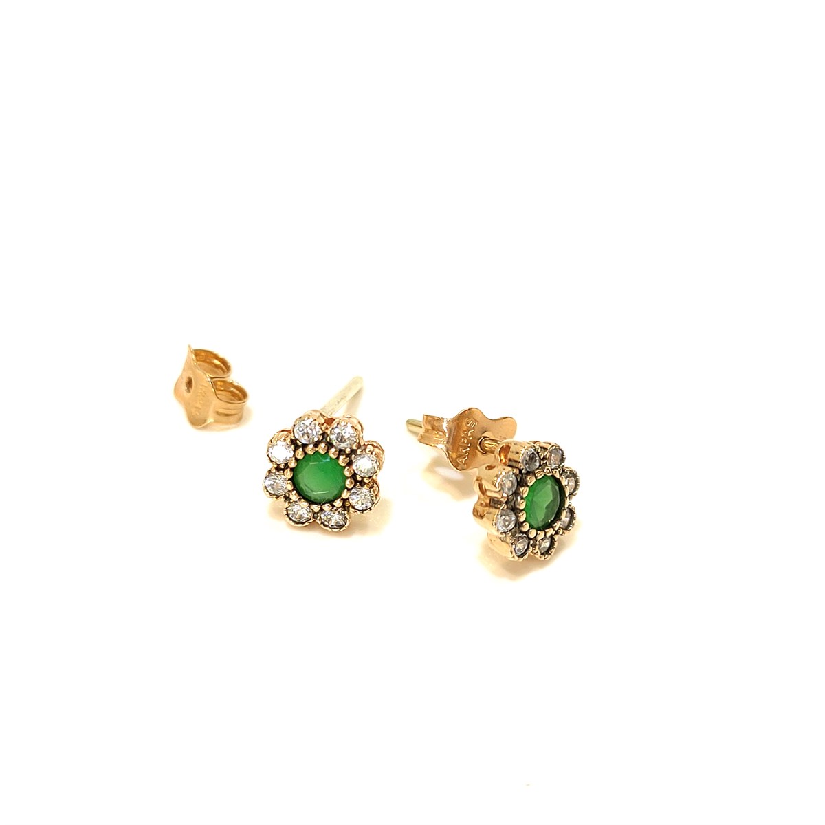 Yeşil Gül Vidalı Küpe 14 Ayar Altın 4K VİDEOLU