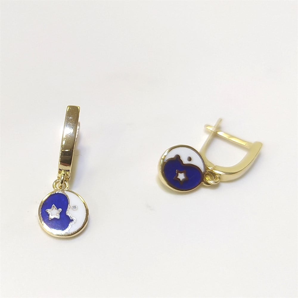 Yin Yang sallanan Küpe 14 Ayar Altın