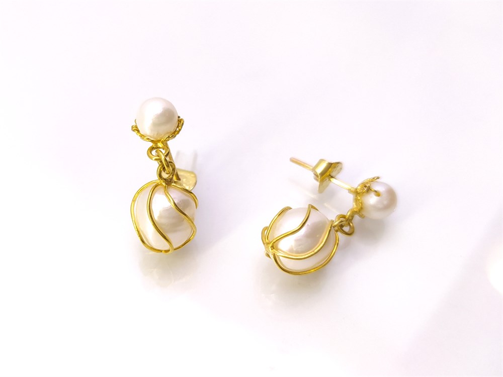 Spiral İnci Küpe  14 Ayar Altın