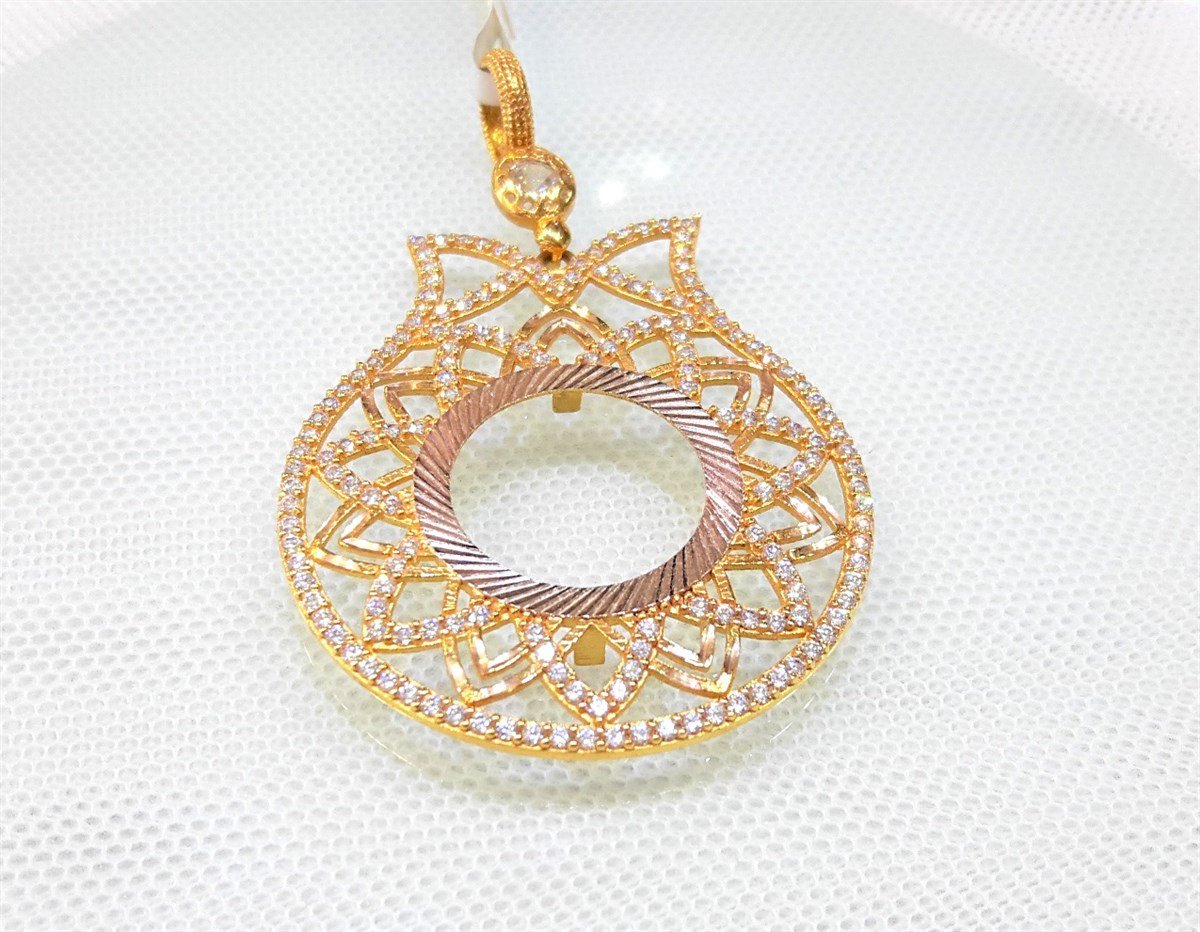 Lale Çeyrek Ziynet yada Ata Yarım Sikke için çerçeve Kolye 14 Ayar Altın