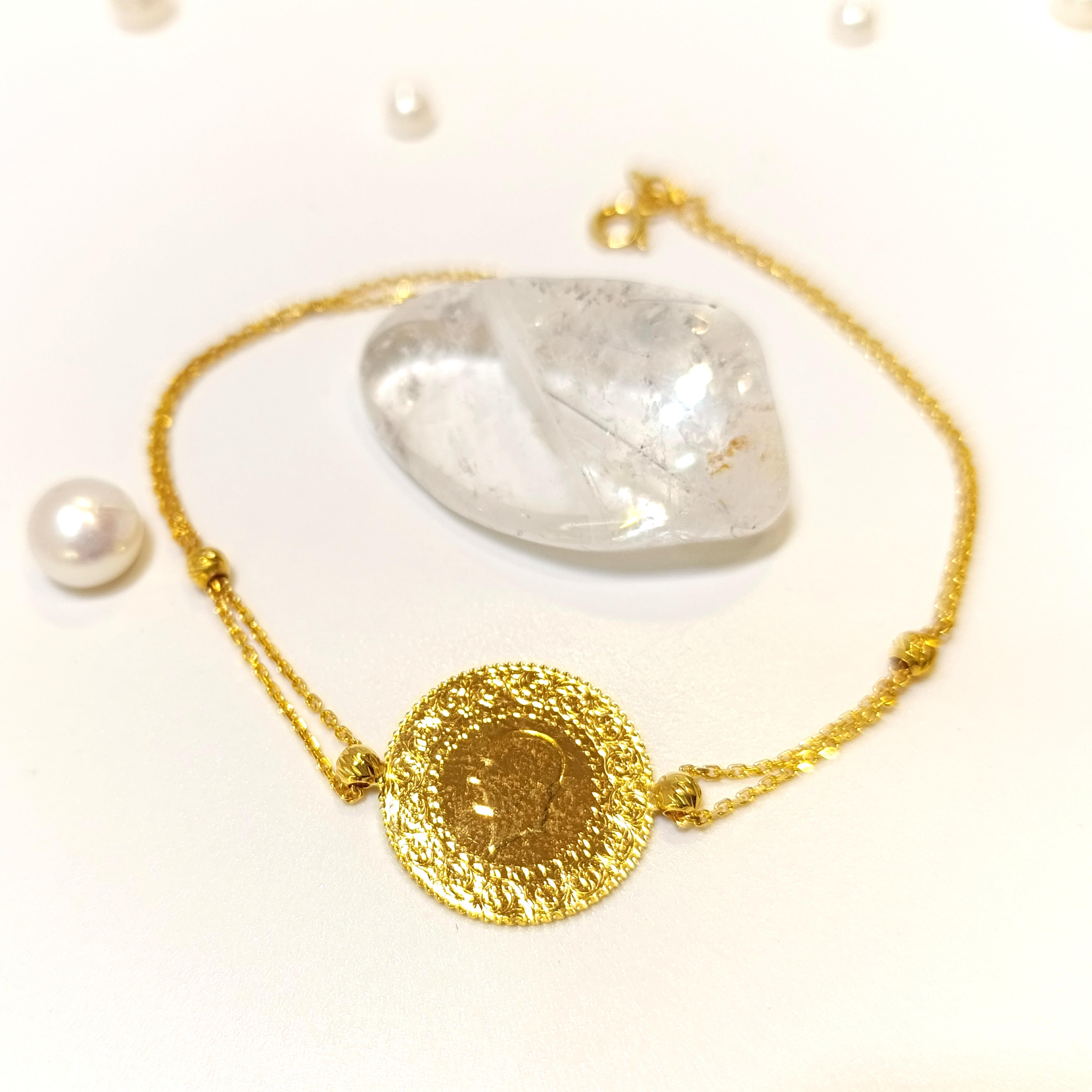 Çeyrekli Altınlı Zincirli  Bileklik Altın HD VİDEOLU