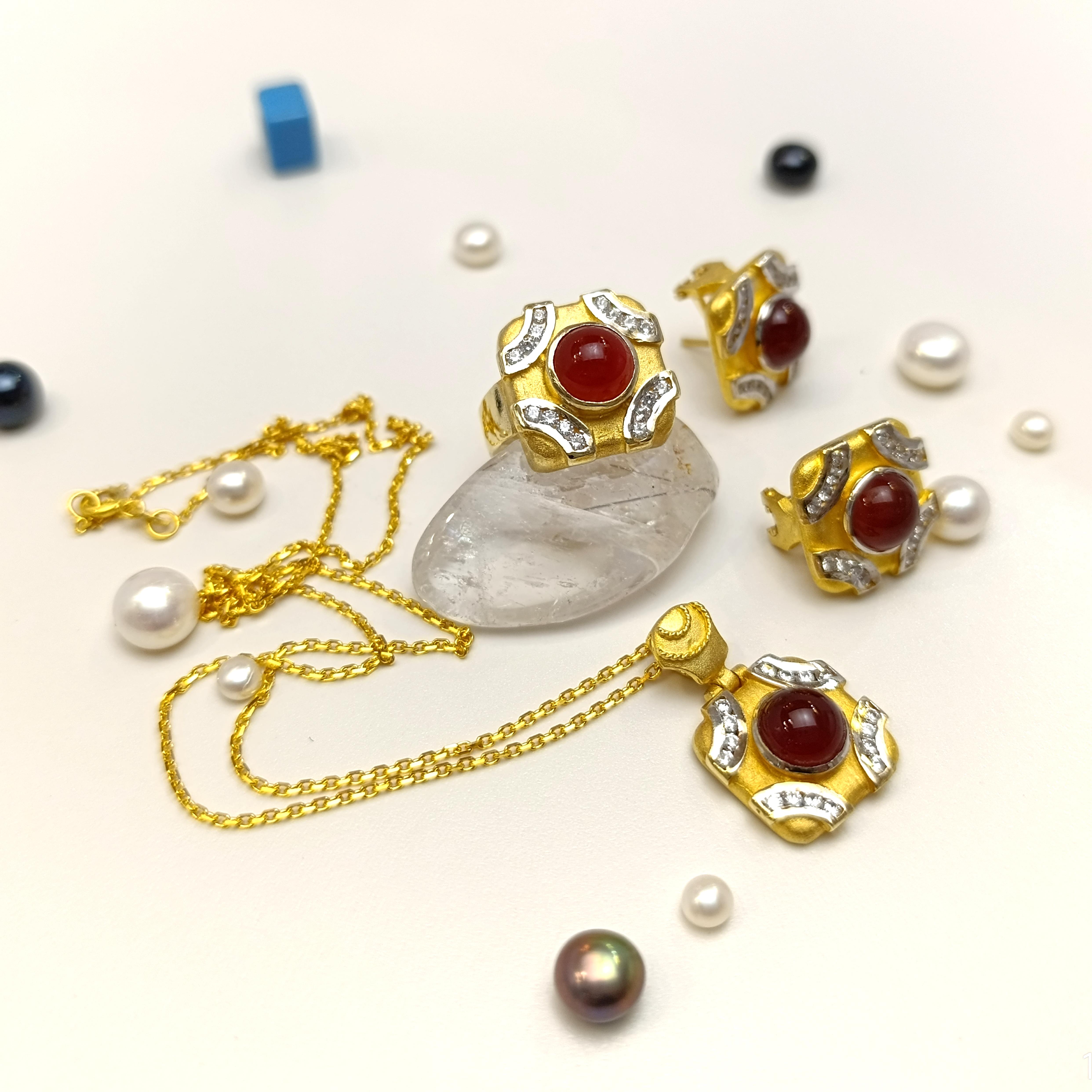 Akik Taşlı Set Takım 14 Ayar Altın HD VİDEOLU