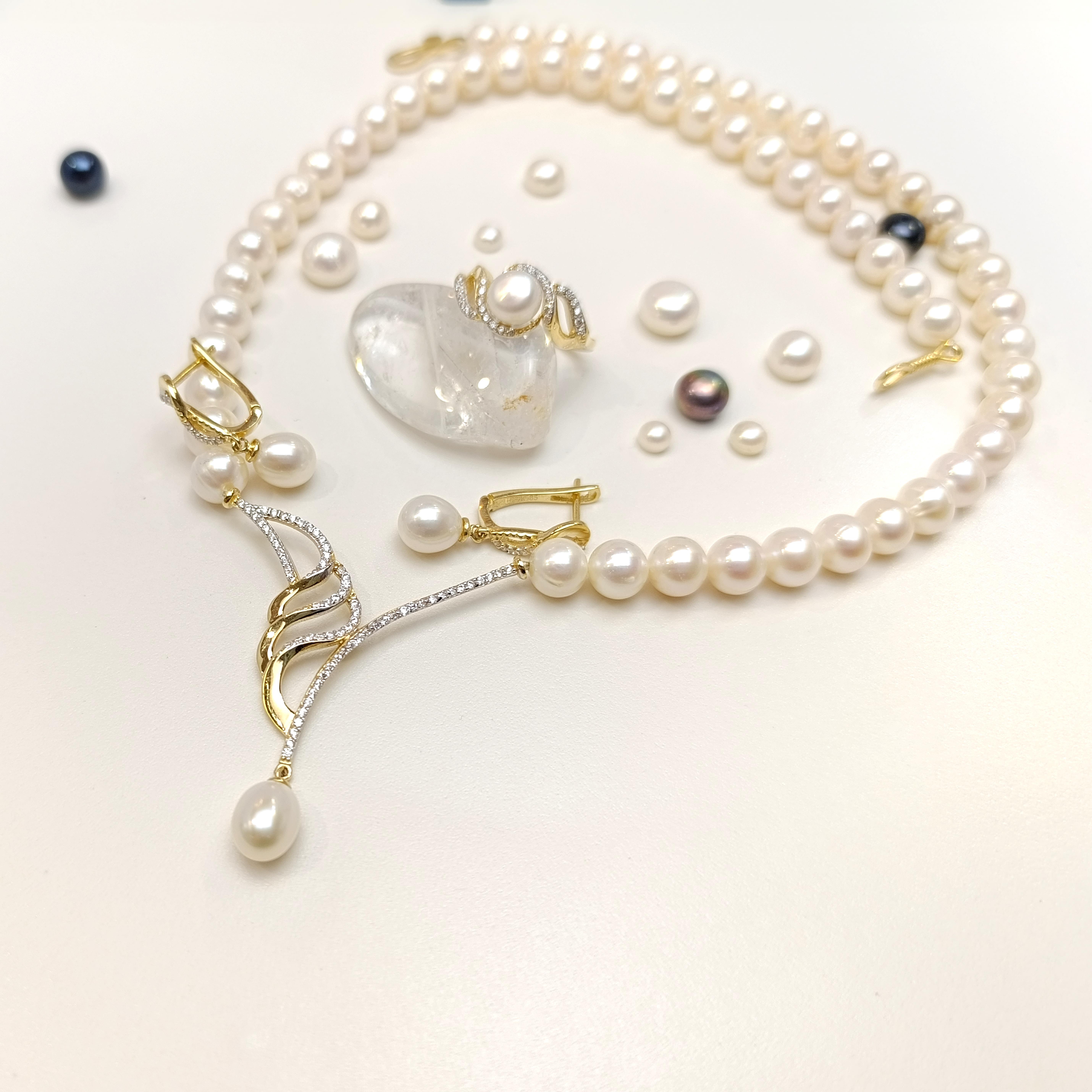 Gerçek İnci Taşlı Set Takım 14 Ayar Altın HD VİDEOLU