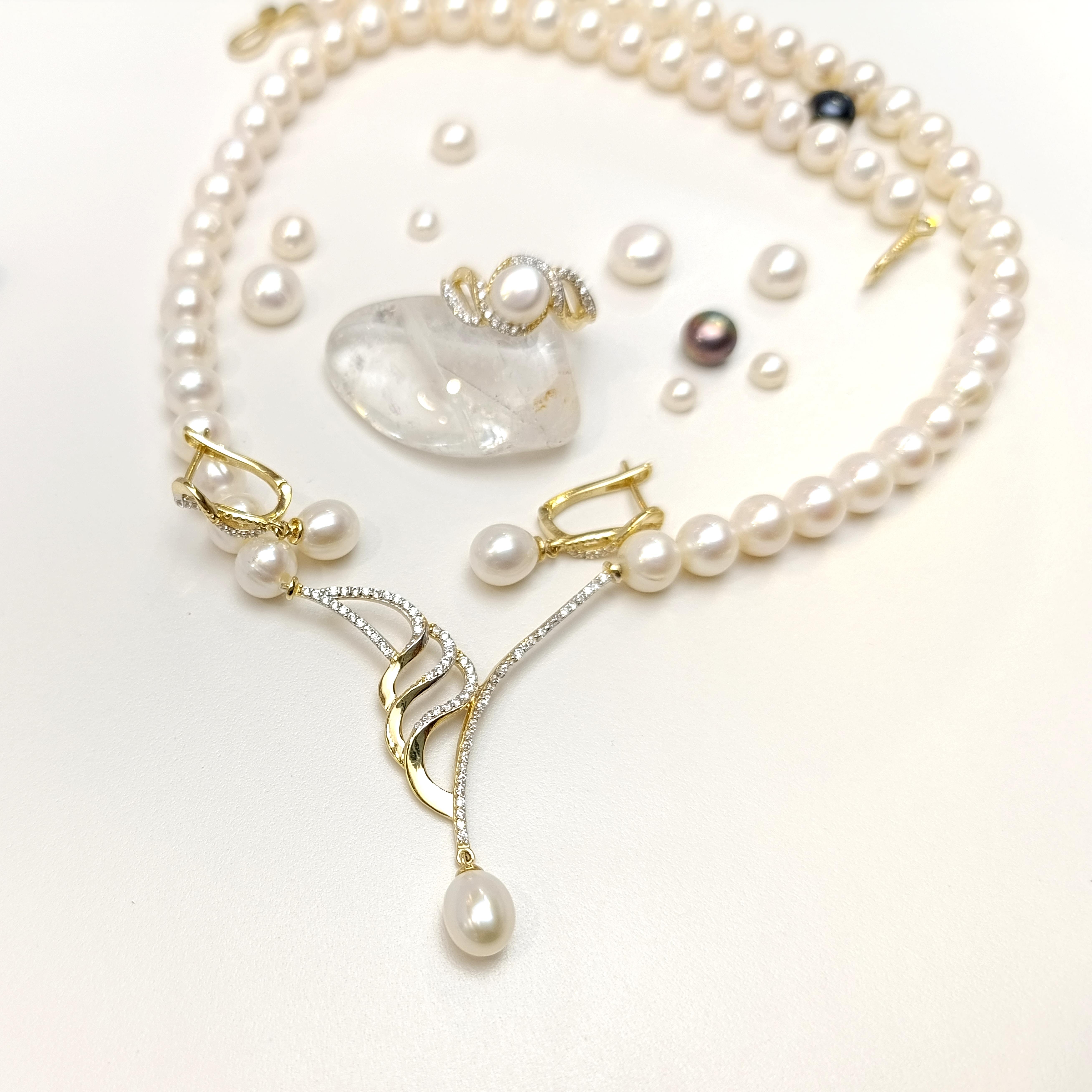 Gerçek İnci Taşlı Set Takım 14 Ayar Altın HD VİDEOLU