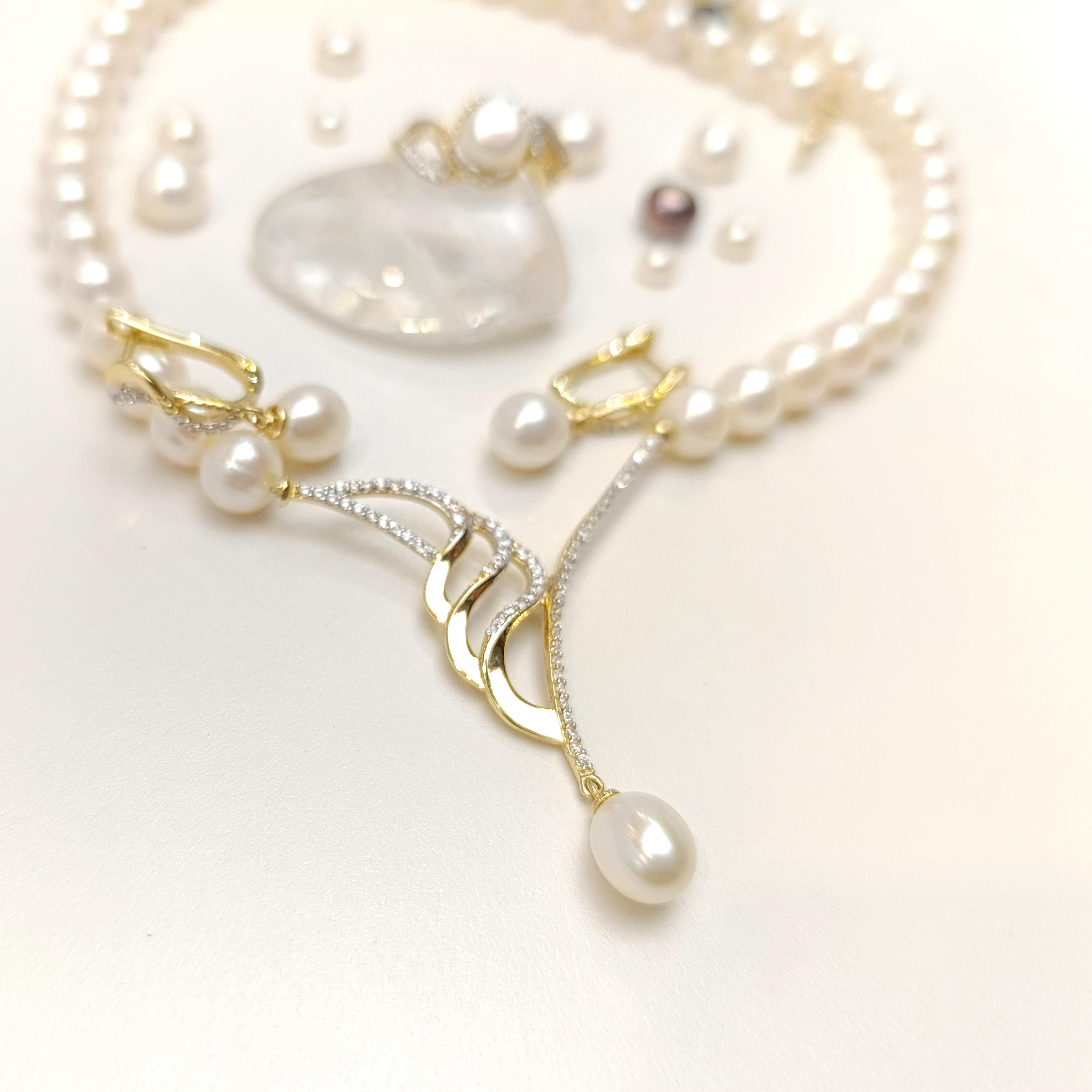 Gerçek İnci Taşlı Set Takım 14 Ayar Altın HD VİDEOLU