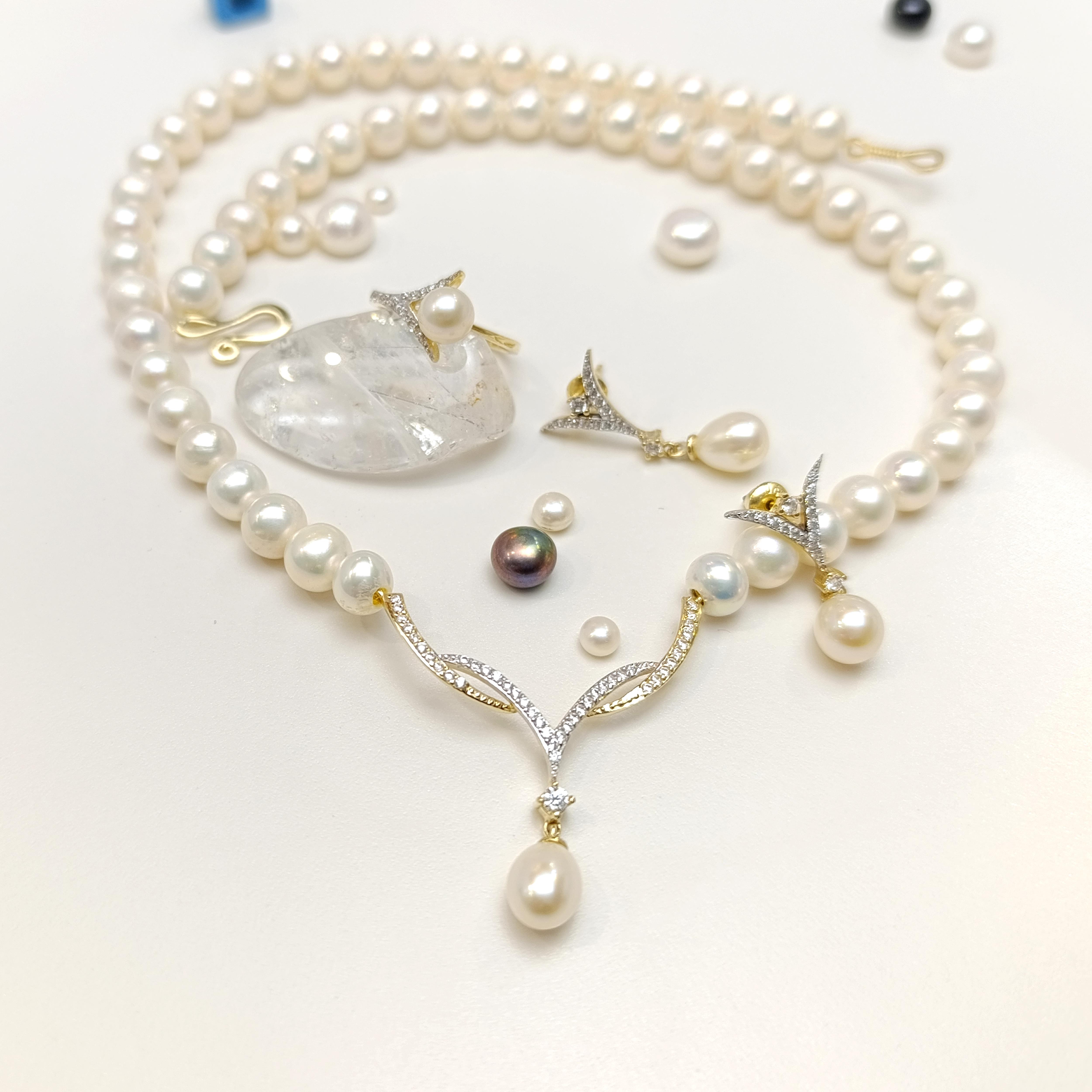 Gerçek İnci Taşlı Set Takım 14 Ayar Altın HD VİDEOLU