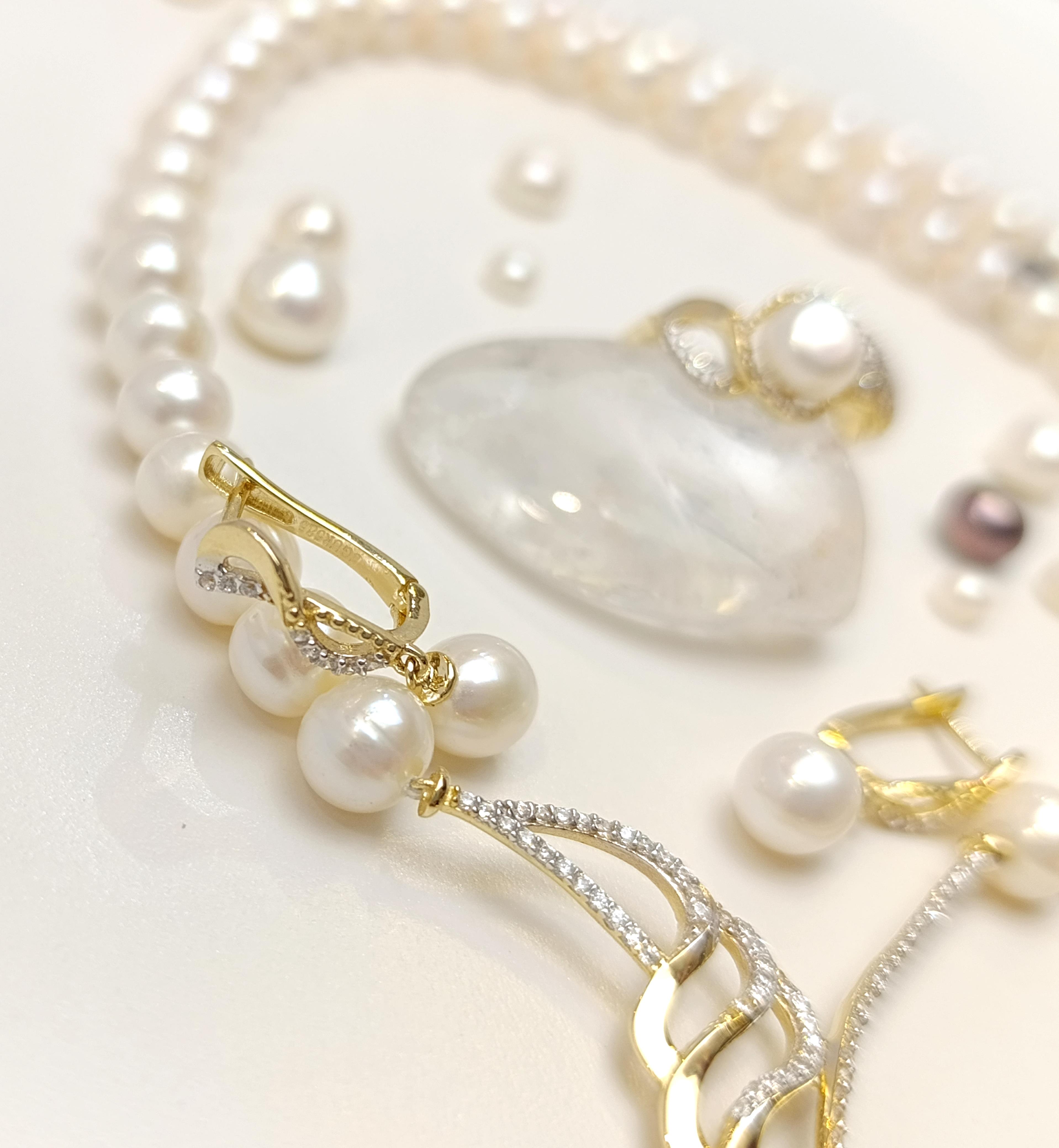 Gerçek İnci Taşlı Set Takım 14 Ayar Altın HD VİDEOLU