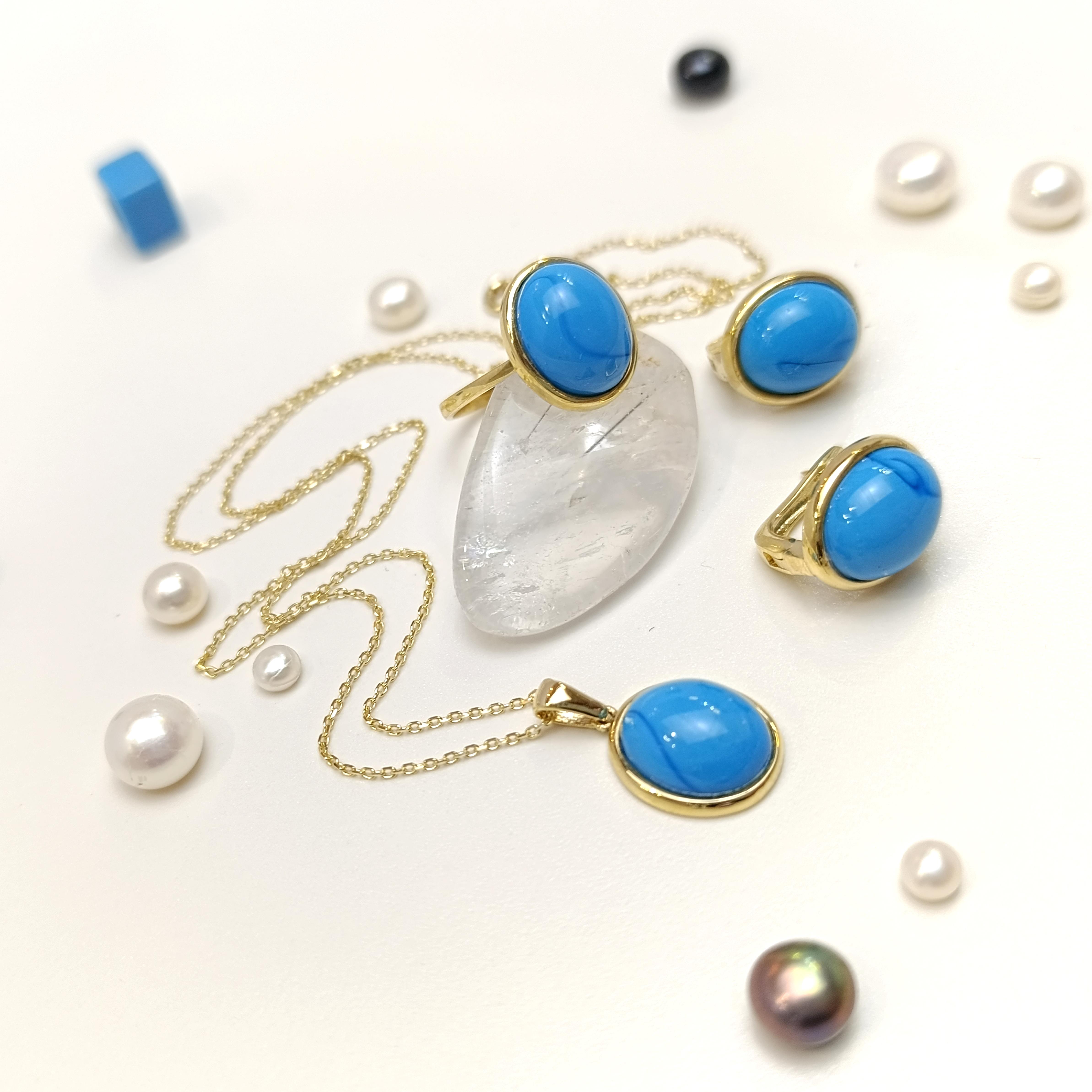 Mavi Taşlı Set Takım 14 Ayar Altın HD VİDEOLU