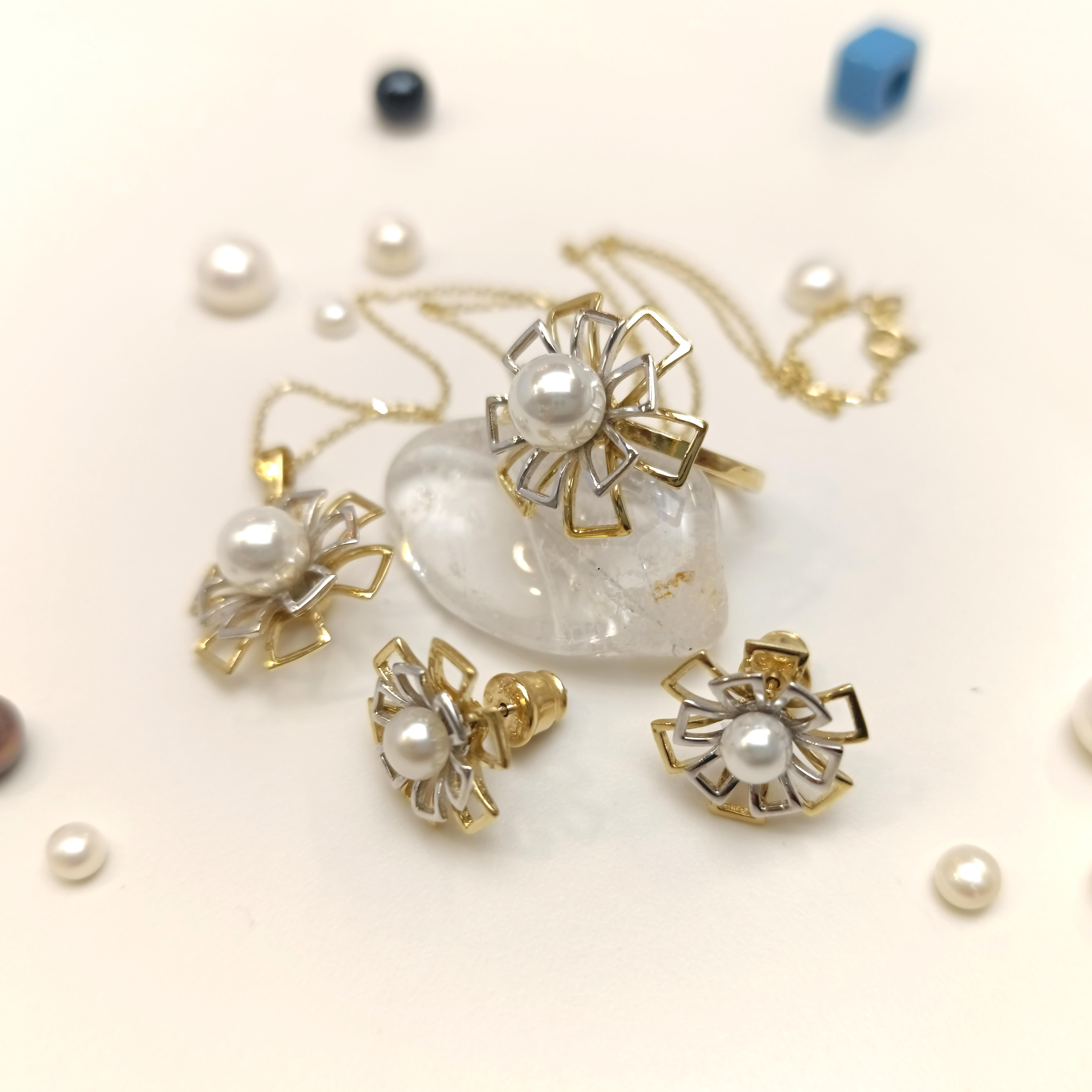 Mayorka İnci Taşlı Çiçek Set Takım 14 Ayar Altın HD VİDEOLU