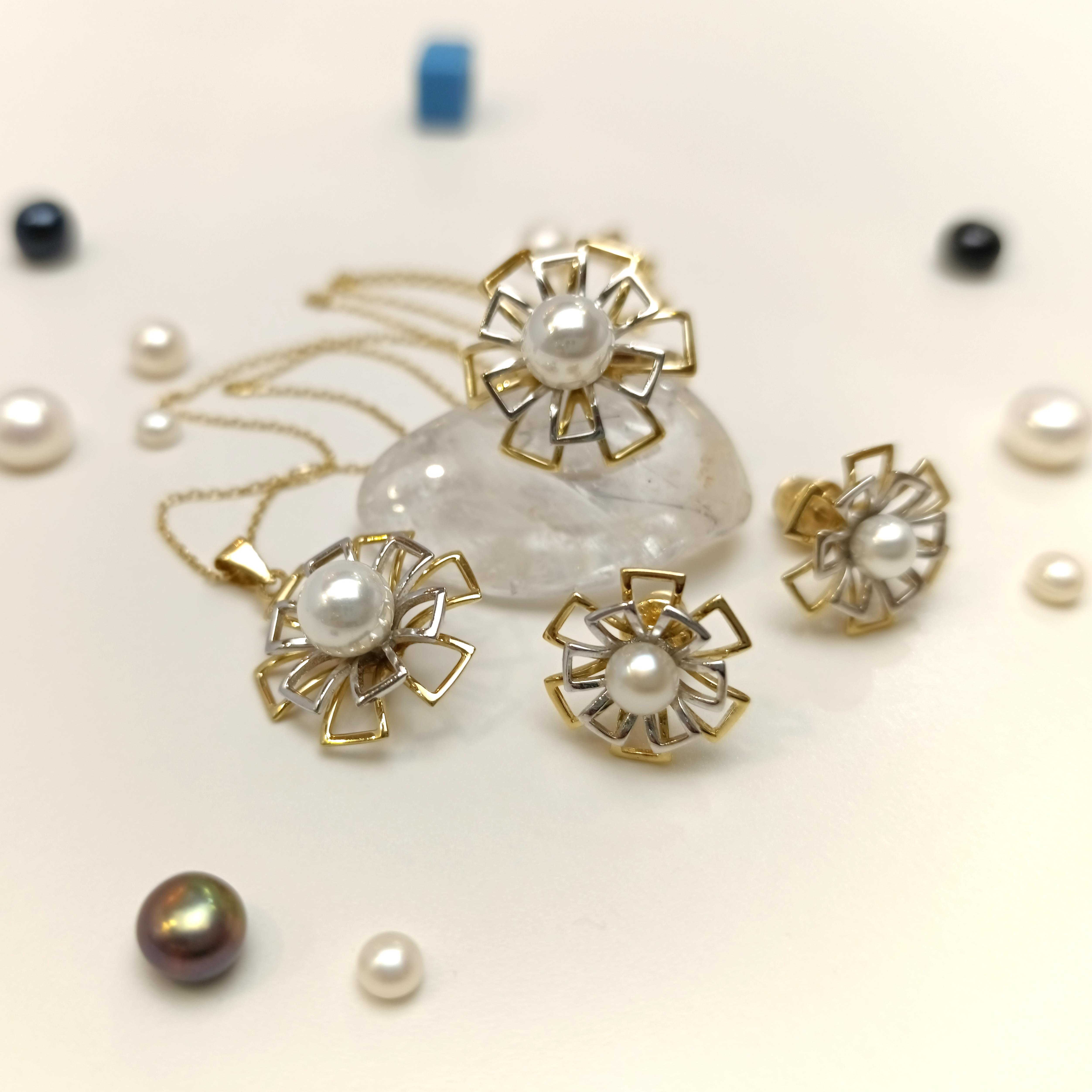 Mayorka İnci Taşlı Çiçek Set Takım 14 Ayar Altın HD VİDEOLU