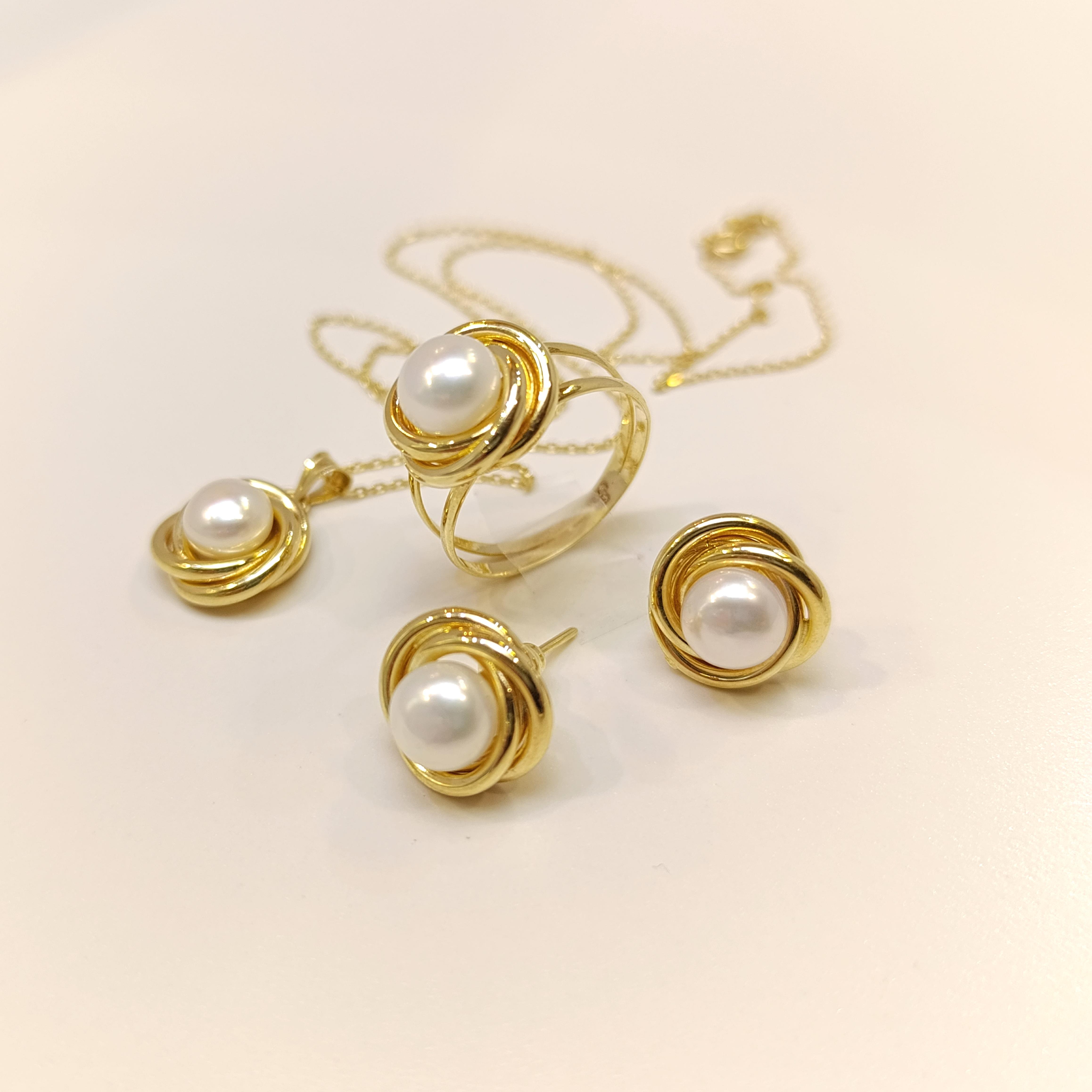 Olimpiyat İnci Taşlı Set Takım 14 Ayar Altın HD VİDEOLU