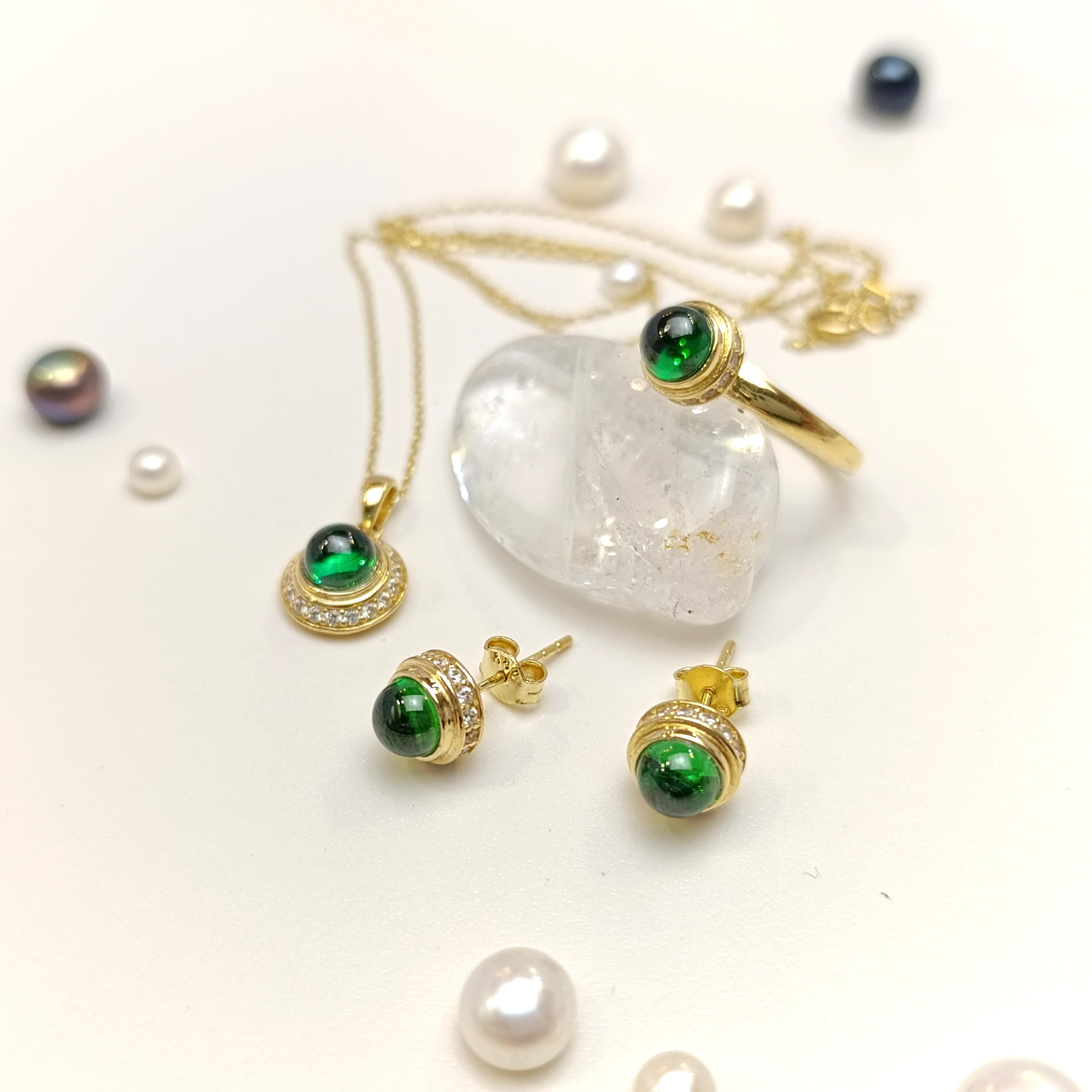 Yeşil Taşlı Set Takım 14 Ayar Altın HD VİDEOLU