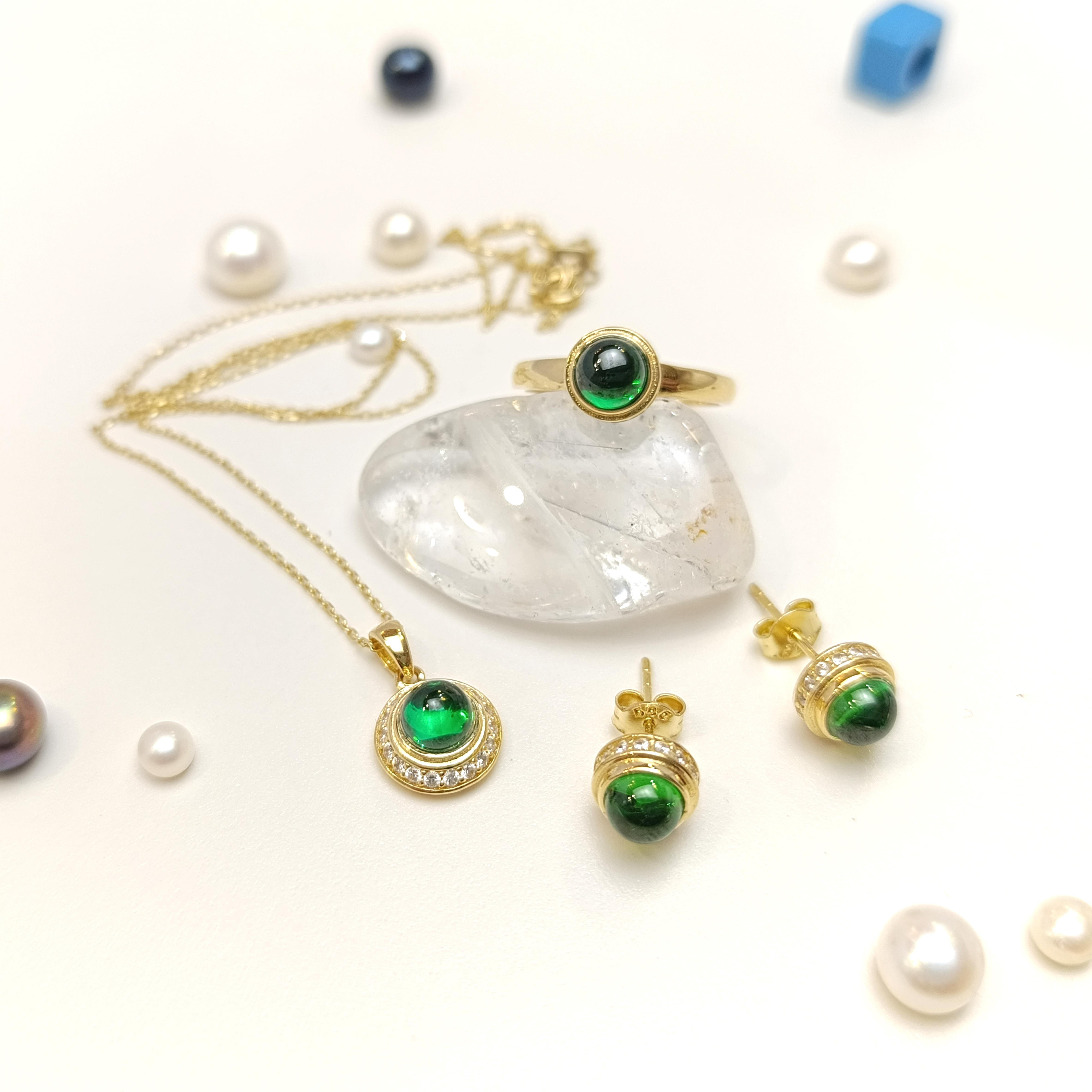 Yeşil Taşlı Set Takım 14 Ayar Altın HD VİDEOLU