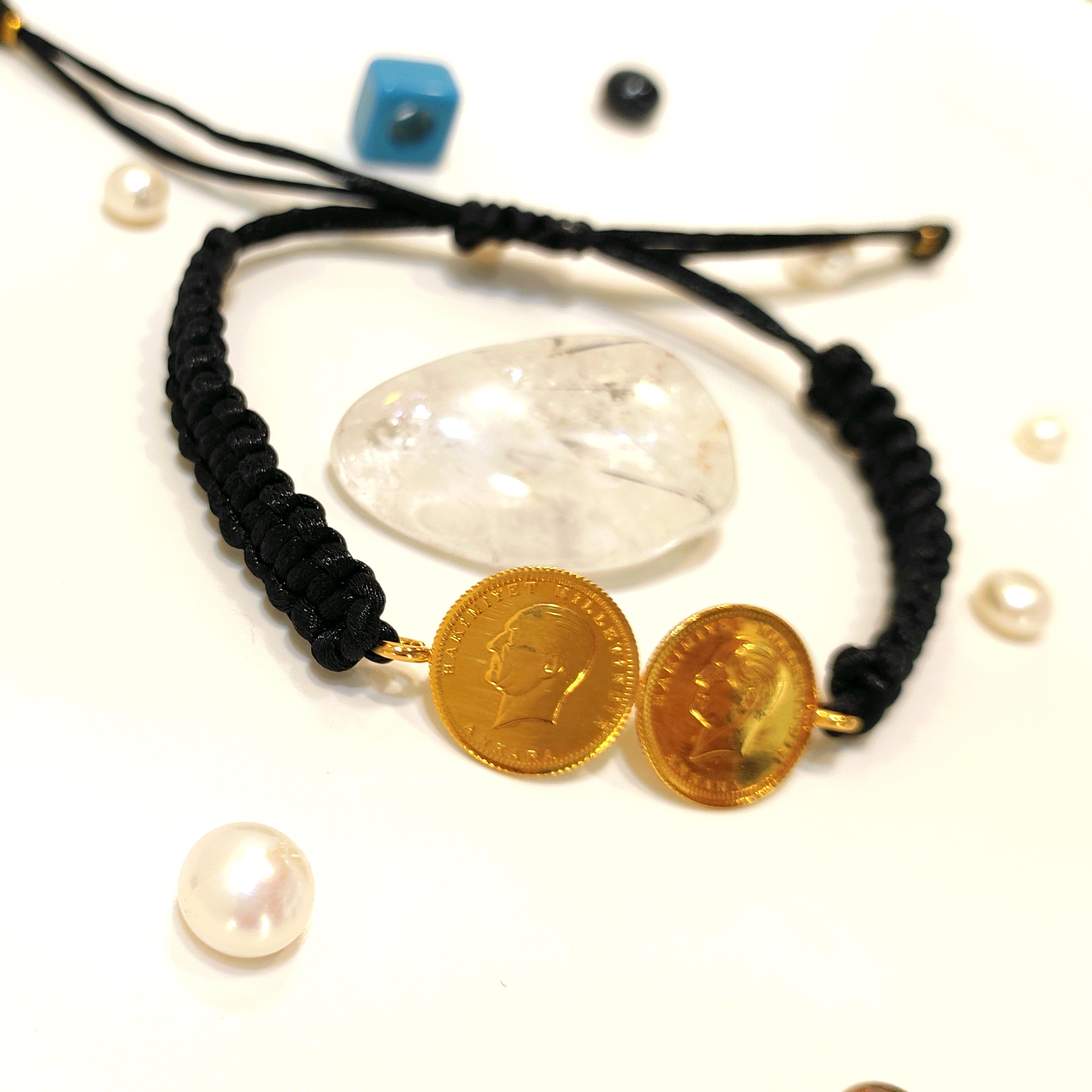 2 Adet Atalira Çeyrekli Makrome Bileklik 22 Ayar Altın HD VİDEOLU