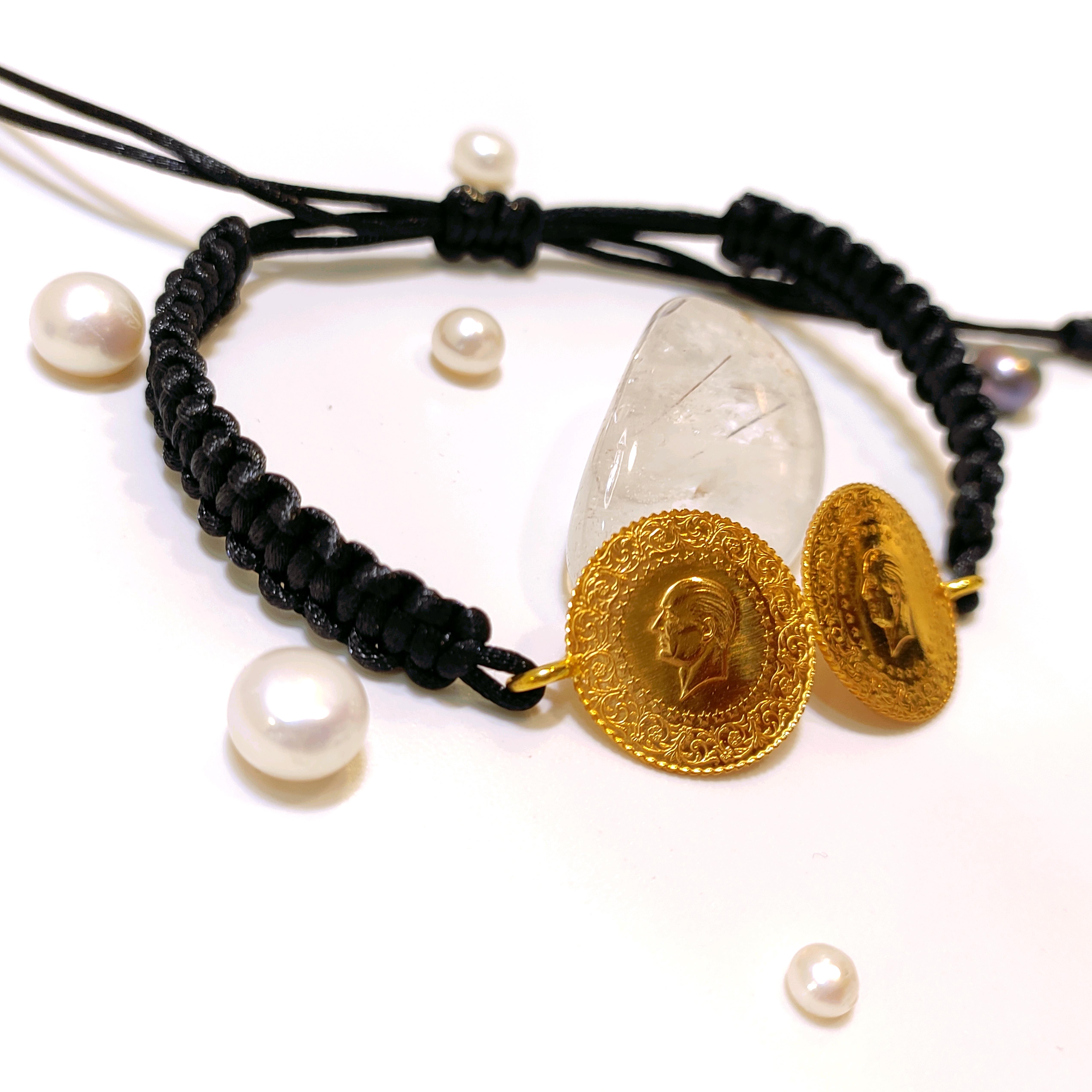 2 Adet Çeyrekli Makrome Bileklik 22 Ayar Altın HD VİDEOLU